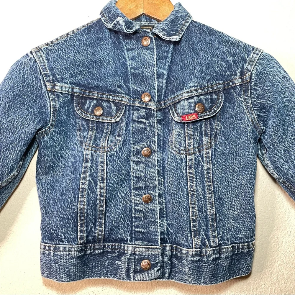 Vintage Lee Boys Girls Blue Denim Trucker‎ Jean Jacket Acid Wash Size 6